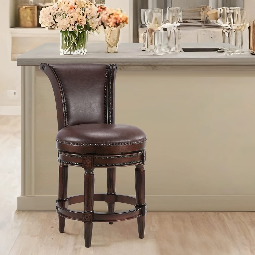 Traditional 26" Counter-Height Wood Swivel Barstool with Nailhead Trim