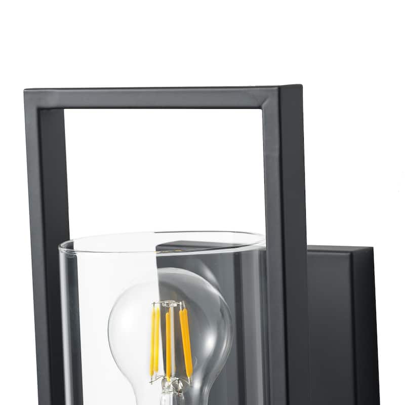 Industrial Matte Black Metal Frame Wall lamp with Cylinder Glass Shade