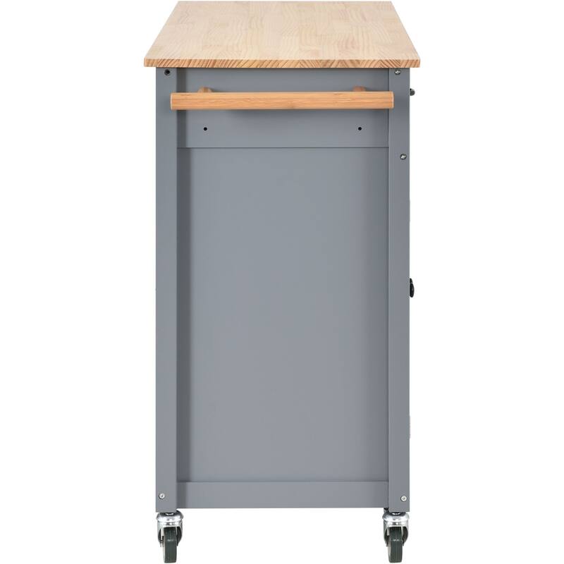 Kitchen Island Cart with Solid Wood Top, 4 Door Cabinet, 2 Drawers, Spice & Towel Rack, Locking Wheels, 54.3" - White