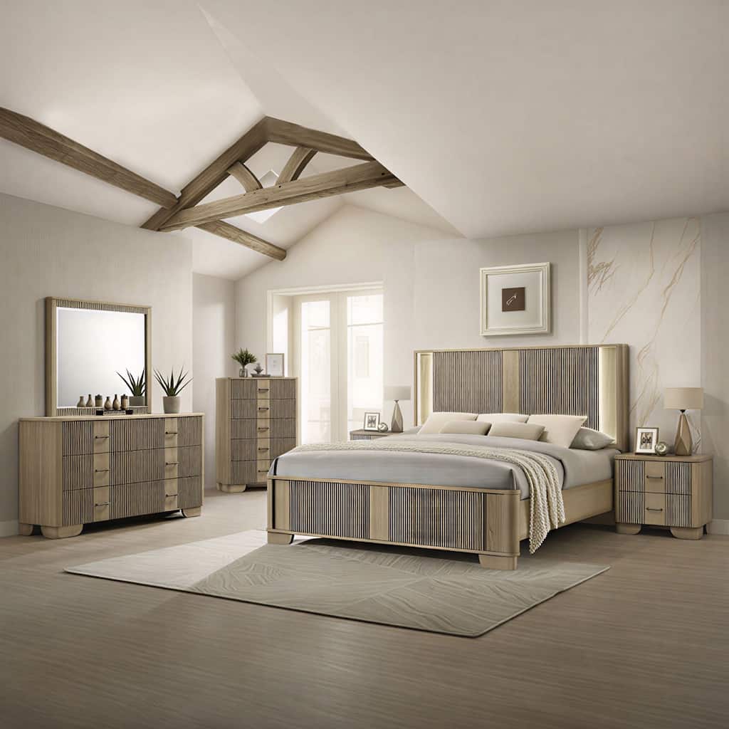 Sierra White Oak Solid Wood 6-Piece Bedroom Set Storage