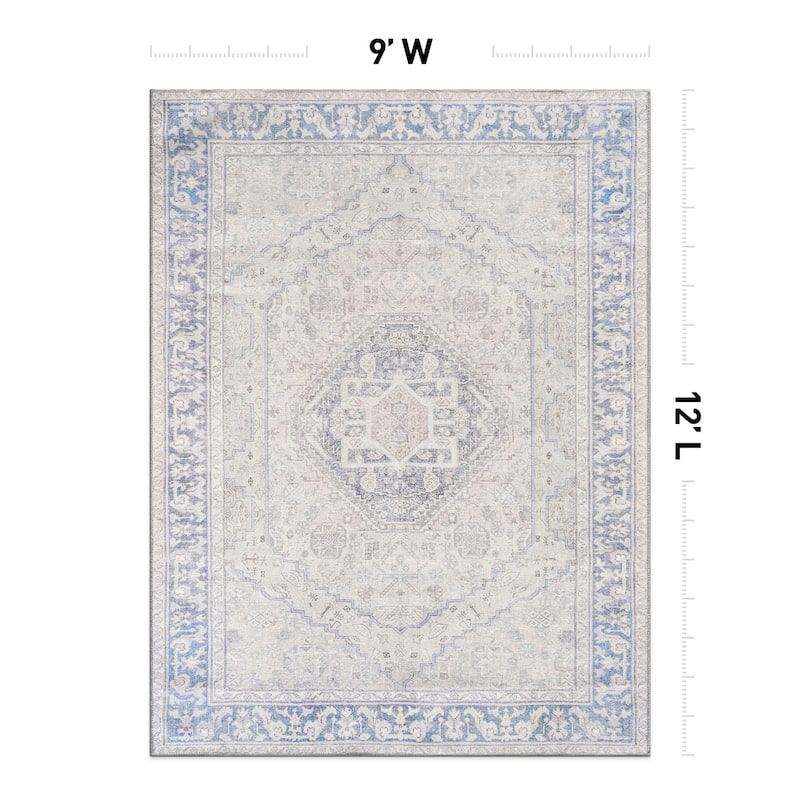 Beige Medallion Flat Pile Washable Rug - Pet Friendly, Non-Slip for Entryway and Bedroom