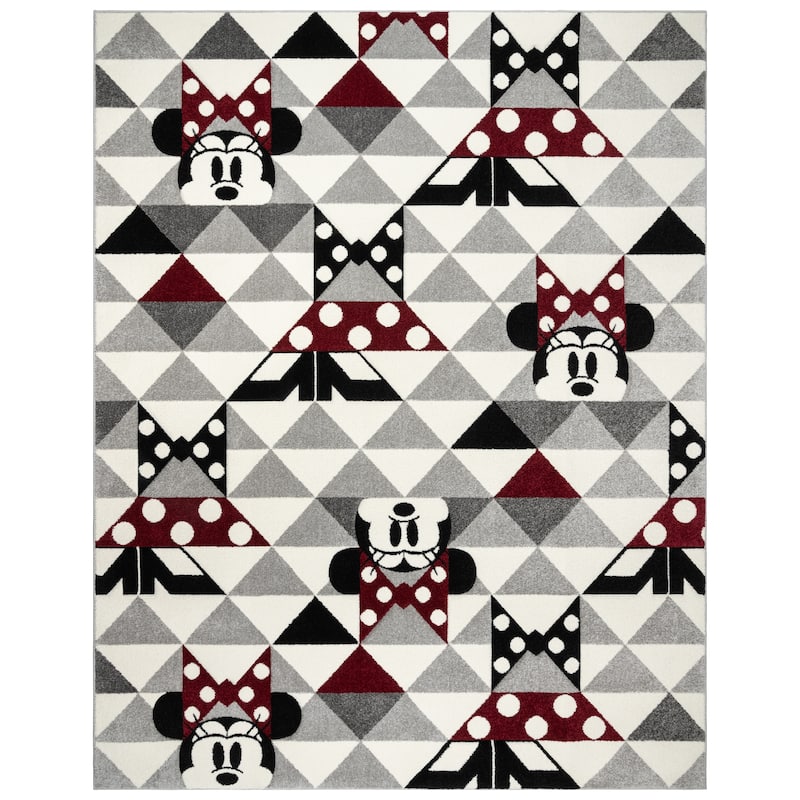 Licensed Disney Bravo Encore Mickey Mouse Modern Geometric Polypropylene Indoor Area Rug Collection - 5' 3" x 7' - Minnie Geo Ivory - Rectangle
