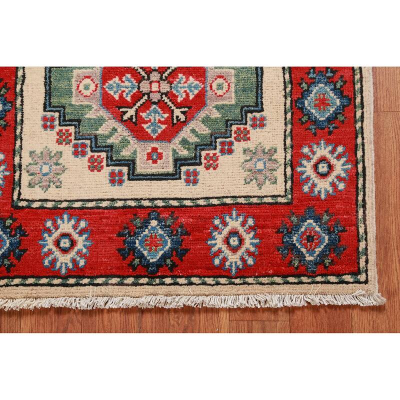 Traditional Kazak Rug Hand-Knotted Oriental Beige Wool Carpet - 2'0"x 3'0"