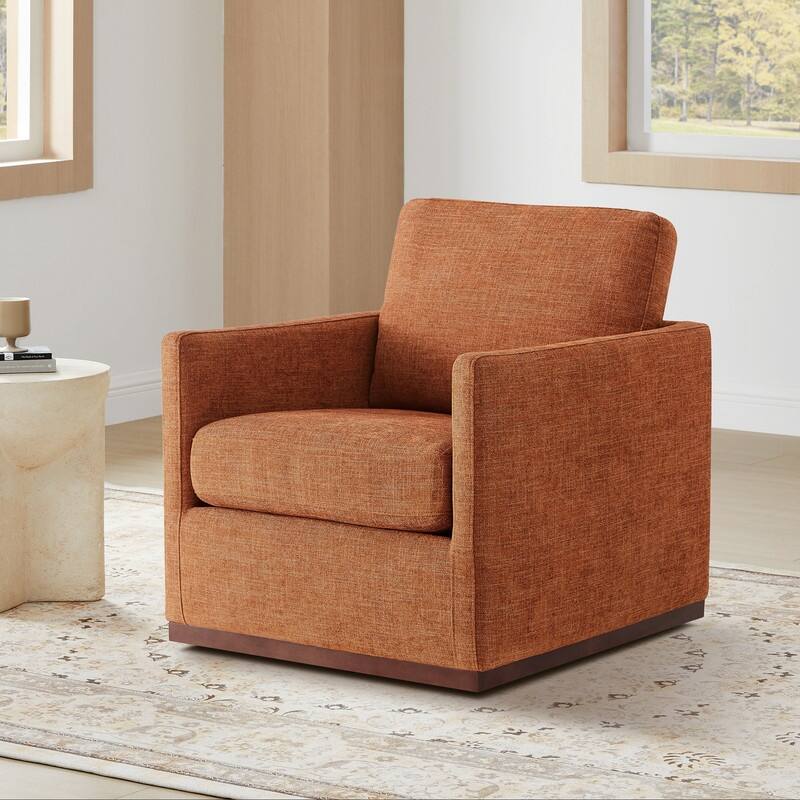 Spruce & Spring Modern Swivel Accent Chair with Wooden Base - Single - Terracotta-Fabric