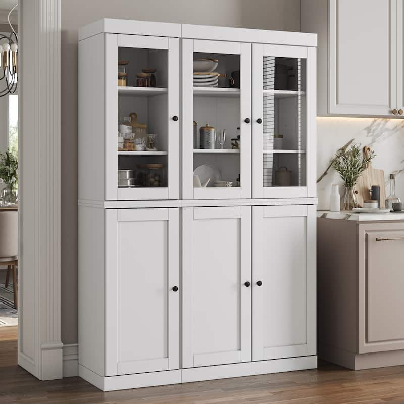 Palace Imports 100% Solid Wood Pantry China Cabinet, Shaker & Clear Glass Doors, Adjustable Shelves, 48.5" Wide, 71.5" Tall - White