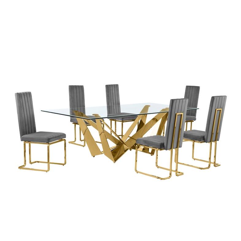 Best Quality Furniture D402/3-SC340-7 Dining Set with 94" 15mm Glass with Bevel