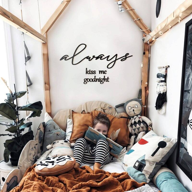 Always Kiss Me Goodnight Metal Wall Art - Romantic Bedroom Decor