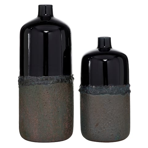 Black Ceramic Rustic Vase (Set of 2) - 8 x 8 x 19