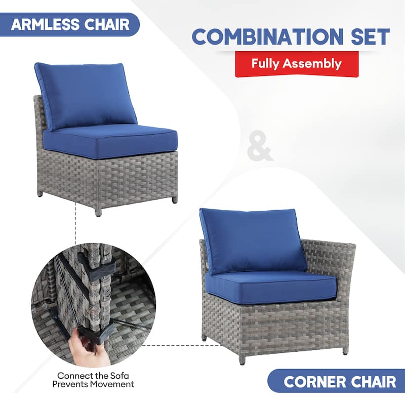 XIZZI 13-piece Patio Furniture Outdoor Wicker Sectional Set with Fire Pit