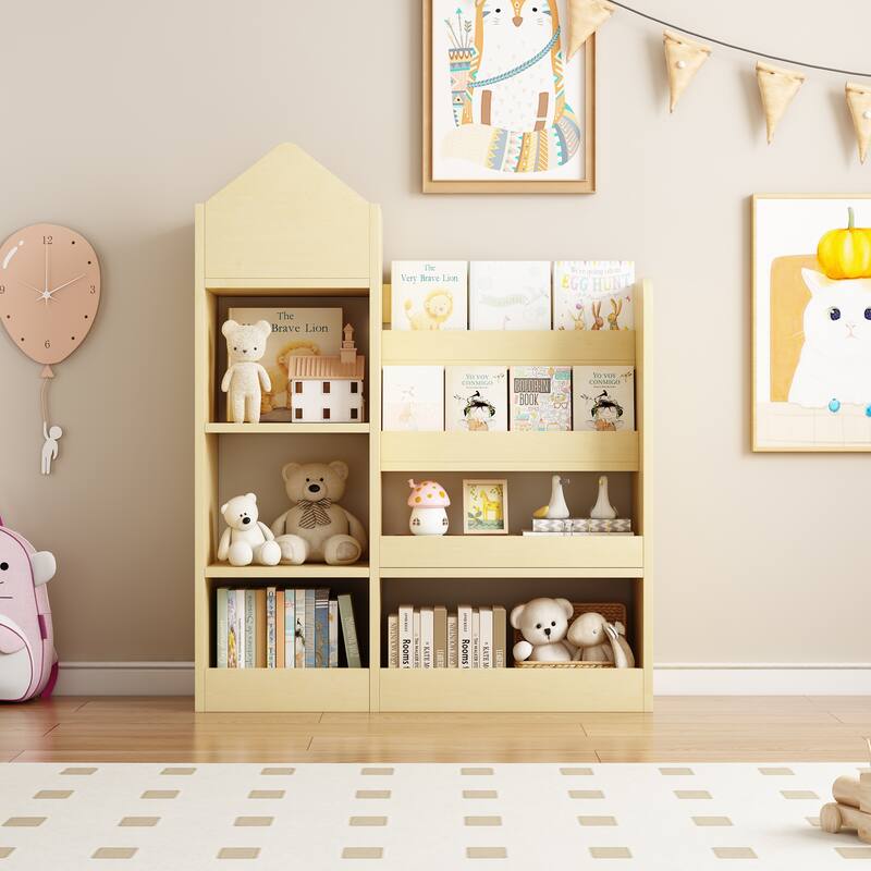 Wooden Children's Storage Organizer with Open Shelves Baskets and Cubby Space for Toys and Books - 31.50”L x 11.80”W x 39.50”H
