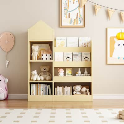 Wooden Children's Storage Organizer with Open Shelves Baskets and Cubby Space for Toys and Books - 31.50”L x 11.80”W x 39.50”H
