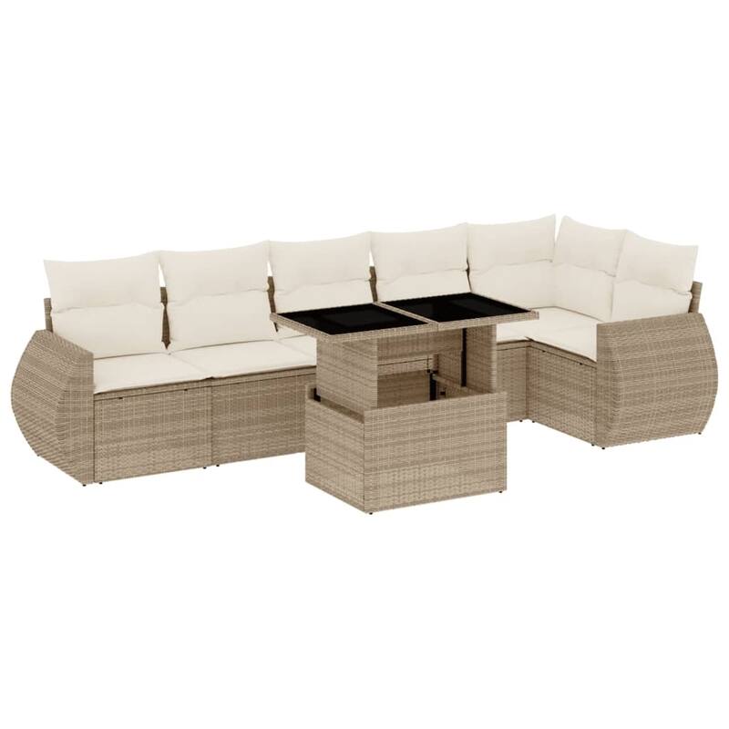 vidaXL Patio Sofa Set with Cushions Outdoor Furniture 7 Piece Poly Rattan - 21.7 x 39.4 x 28.7