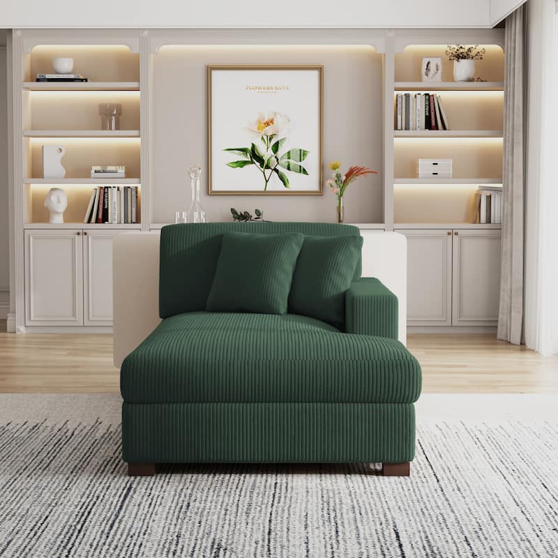 Modern Corduroy Indoor Chaise Lounge Couch with Pillows