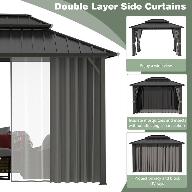 VEIKOUS Outdoor Aluminum Double Hardtop Gazebo Pergolas for Patio Lawn and Garden