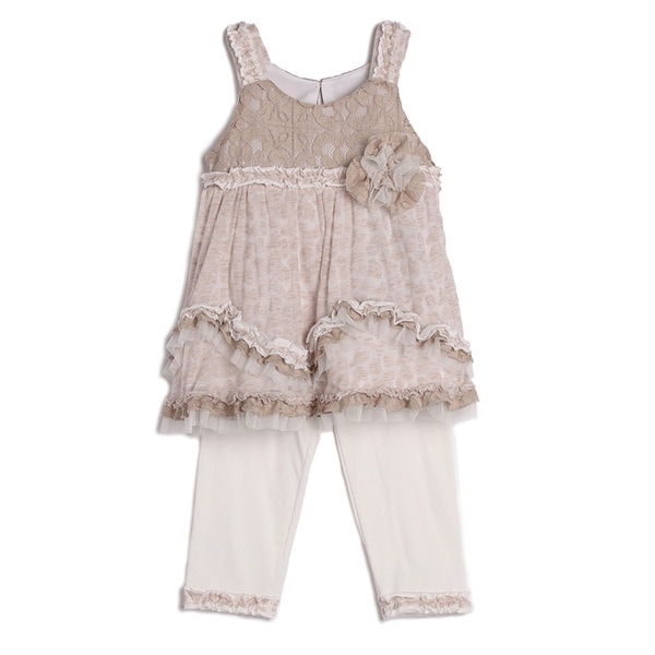 Isobella & Chloe Baby Girls Taupe Cheetah Lace Ruffle 2 Pc Outfit Set