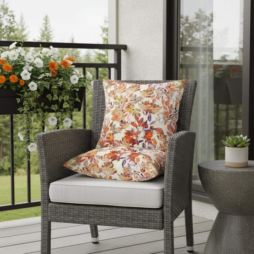 HomeRoots Set of Two 16" X 16" Beige and Red Blown Seam Floral Indoor Outdoor Throw Pillow - 16.00' X '16.00' X '5.00