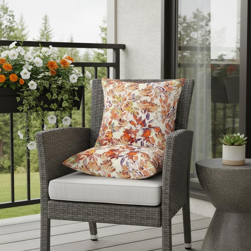 HomeRoots Set of Two 16" X 16" Beige and Red Blown Seam Floral Indoor Outdoor Throw Pillow - 16.00' X '16.00' X '5.00 - Beige/Red - 16.00' X '16.00' X '5.00