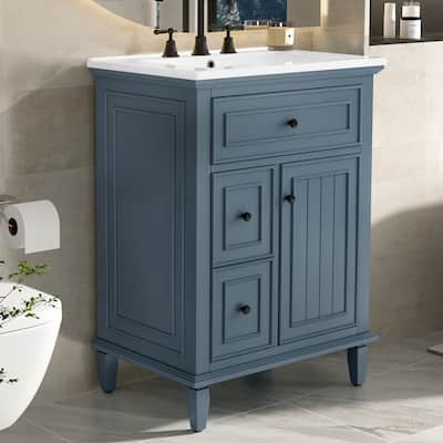 24" Bathroom Vanity with Sink Bathroom Storage Cabinet with One Flip Drawer and Two Drawers, Adjustable Shelf
