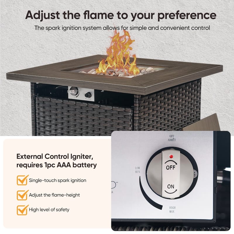 Outdoor Propane Fire Pit Table - 55000 BTU, Adjustable Flames - Square