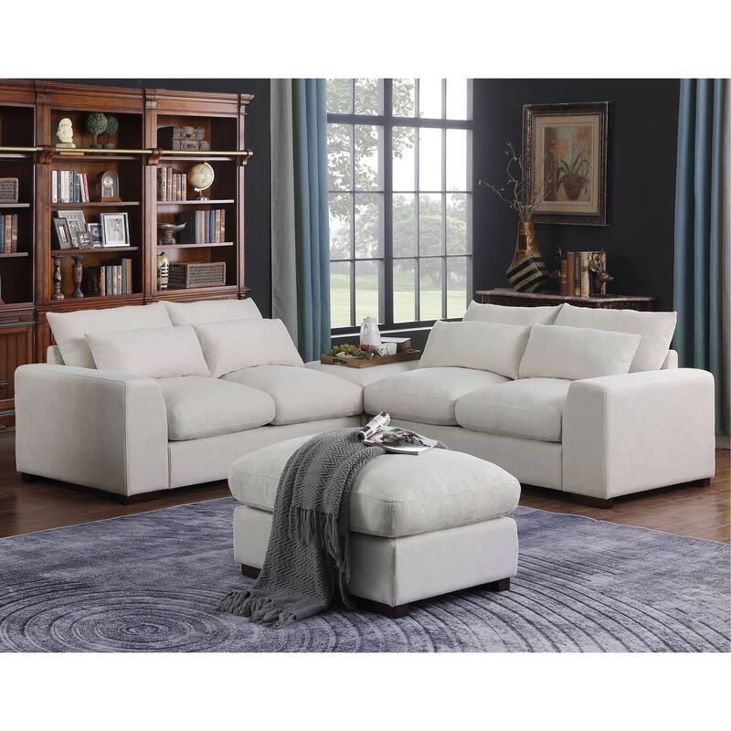 Linen Blend Sectional Sofa with 2 Ottomans and 4 Matching Pillows