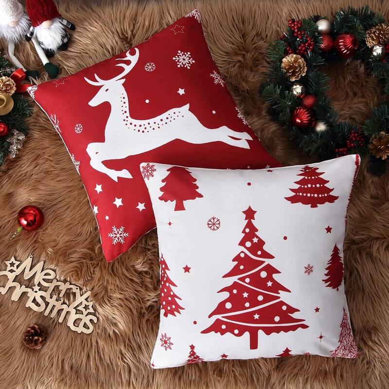 18x18 inch Velvet Xmas Winter Holiday Decorations Pillow Covers, Pillow Case