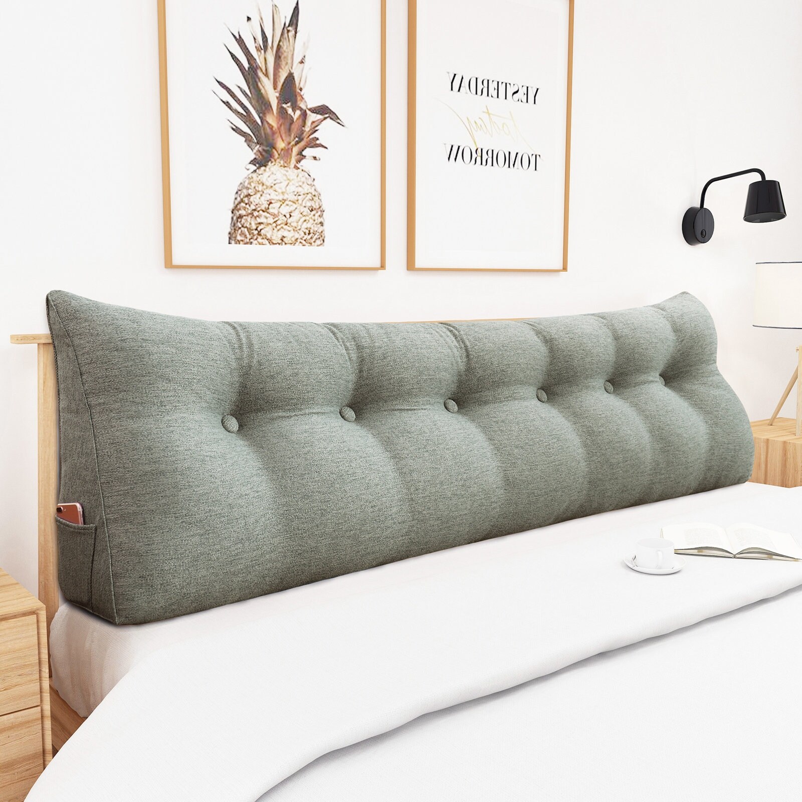 WOWMAX Headboard Wedge Reading Pillow Back Support Linen-image