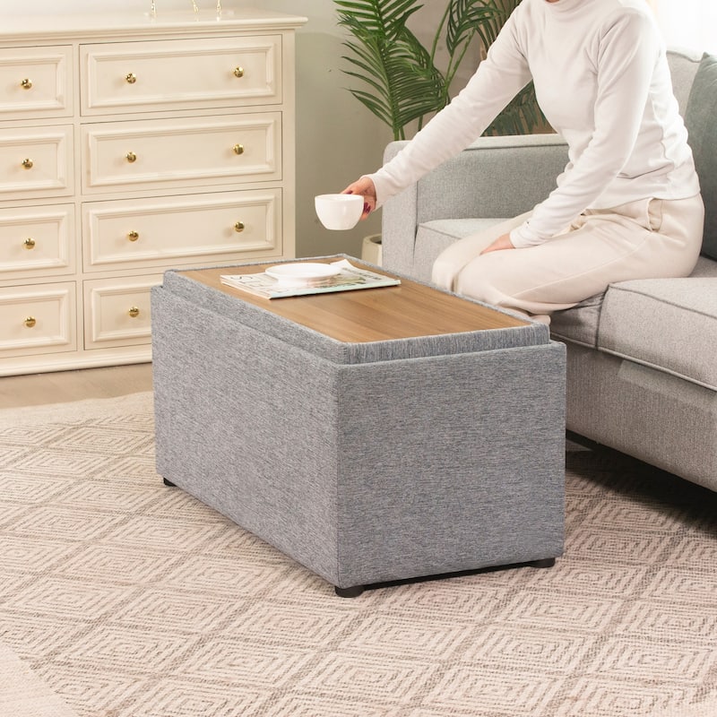Adeco 35" Linen Storage Ottoman Bench with Reversible Tray - 34.8“X17.3"X17.7"