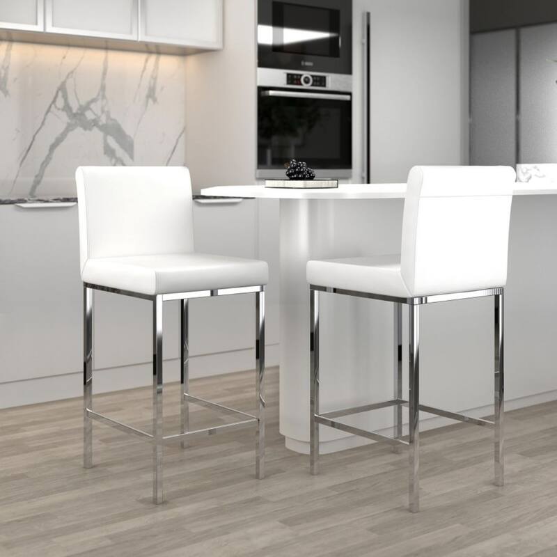Low Back Counter Stool - 37.5" - Set of 2 - White and Chrome