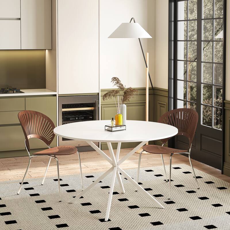 47.24" Modern Cross Leg Round Dining Table, White Marble Top Occasional Table