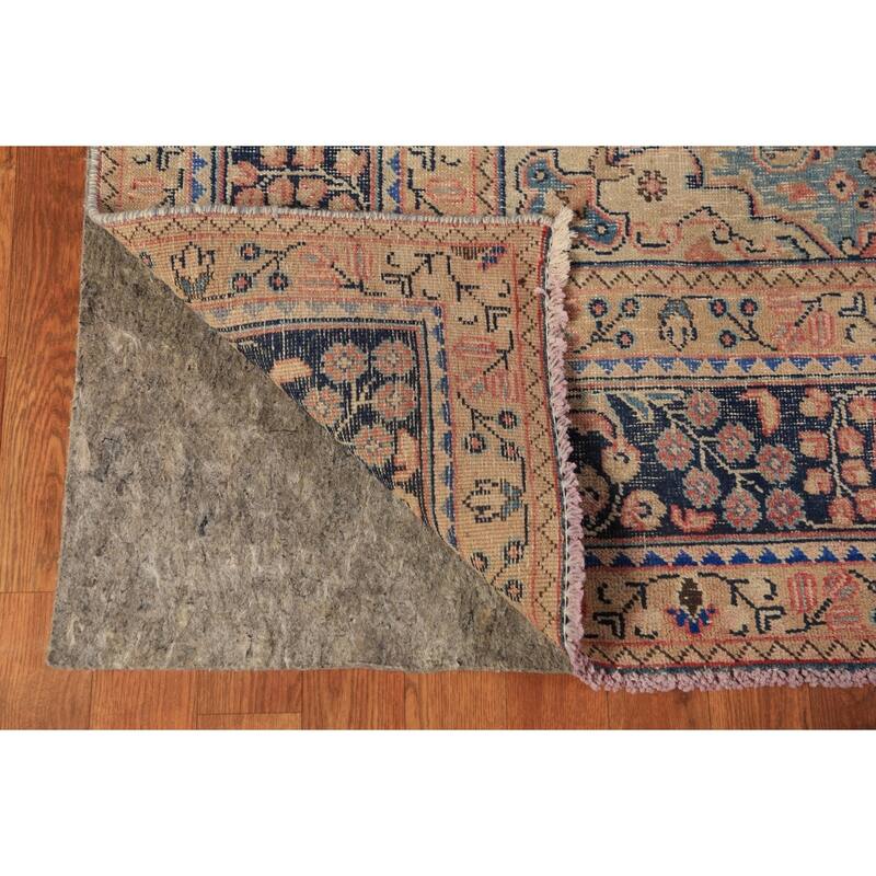 Medallion Pink Mashad Persian Vintage Area Rug Handmade Wool Carpet - 6'5" x 9'4"