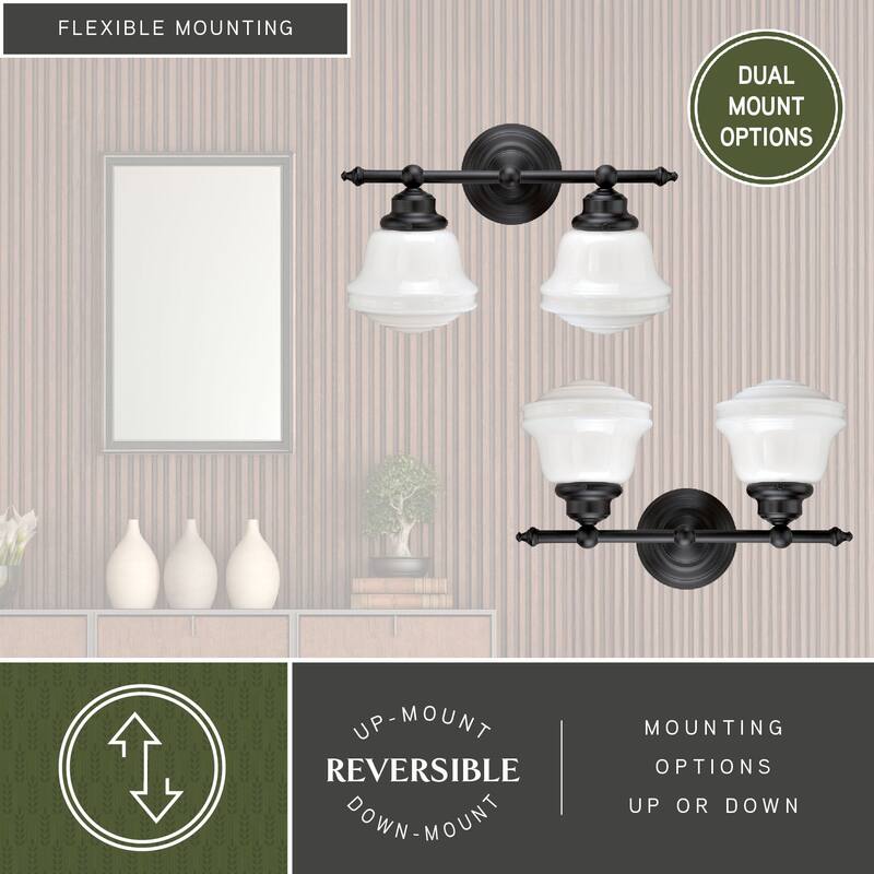 Vaxcel Huntley 2-Light 16-in Oil Rubbed Bronze Farmhouse Vanity Light - 16-in W x 10-in H x 7-in D