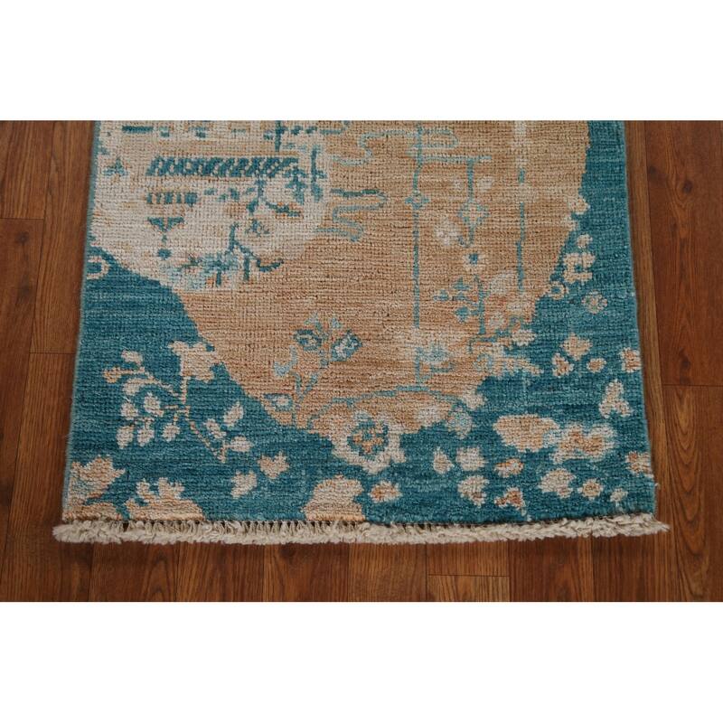 Hand Knotted Oriental 100% Wool Carpet Transitional Animal Pictorial Peach Oushak Area Rug - 2' 11'' X 1' 11''