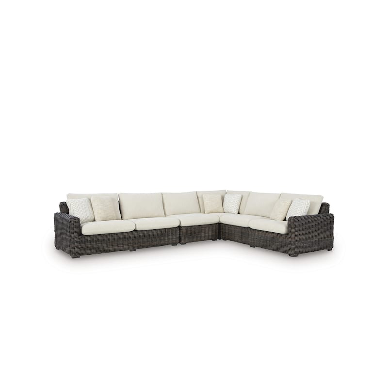Signature Design by Ashley Kimora Brown/Beige 4-Piece Outdoor Sectional - 141" W x 109" D x 31" H