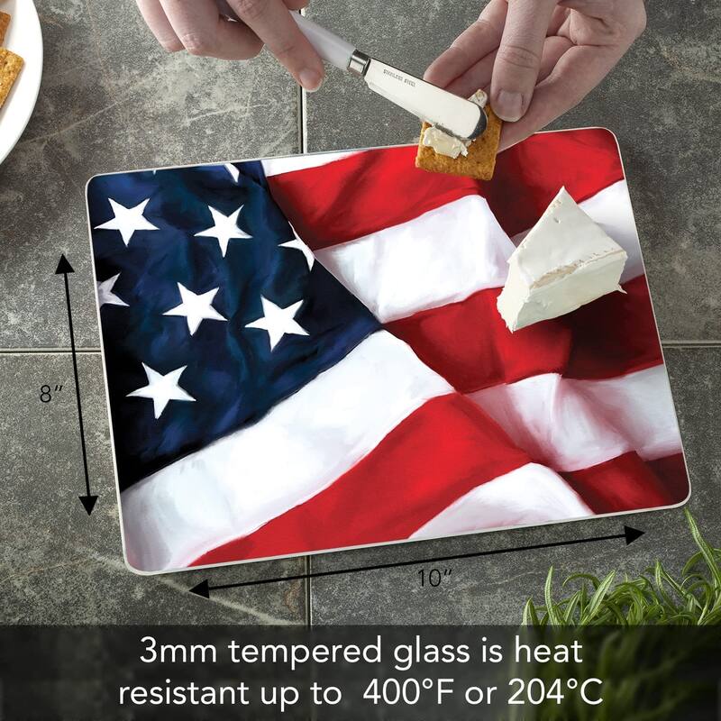 Long May It Wave Decorative 3mm Heat Tolerant Tempered Glass Cutting Board 10" x 8" Manufactured in the USA Dishwasher Safe
