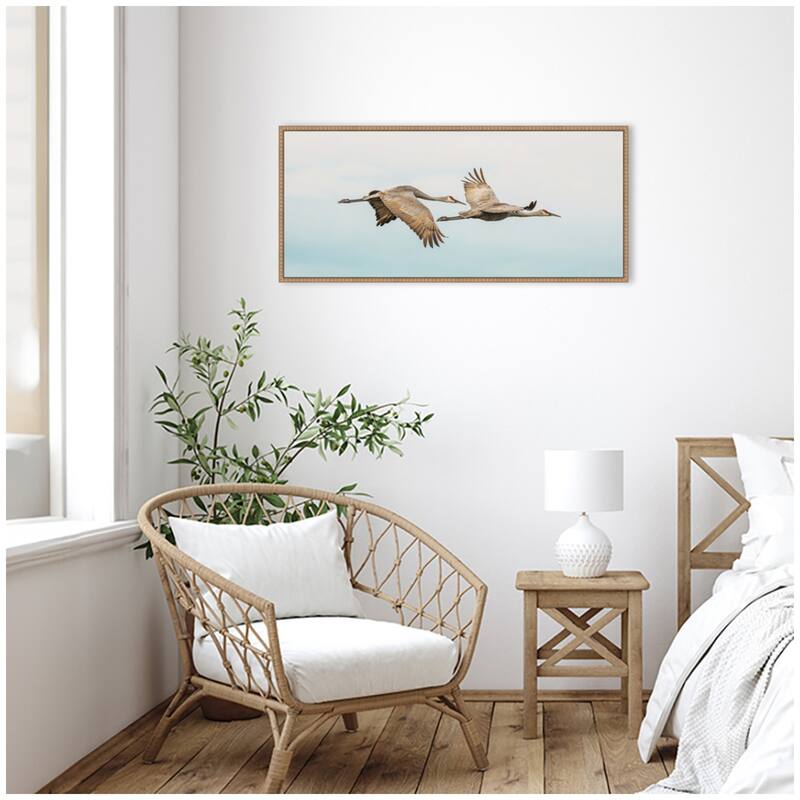 Kate and Laurel Cranes Flying Panel by Emiko and Mark Franzen F2 Images Framed Canvas Wall Art Print
