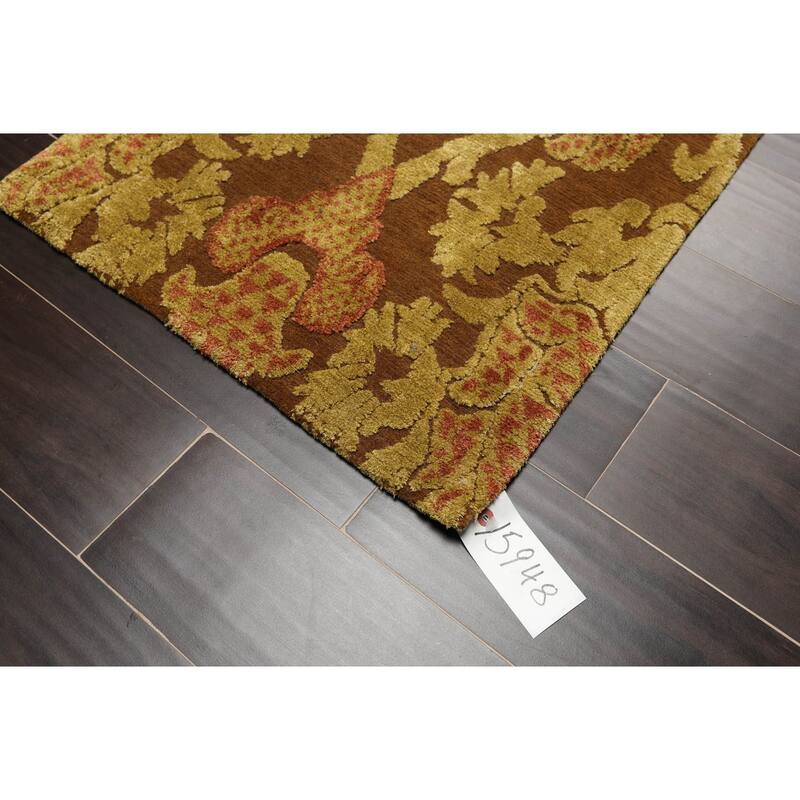 Hand Knotted KPSI Brown Tibetan Wool & Silk Oriental Area Rug (2x3) - 2' x 3'