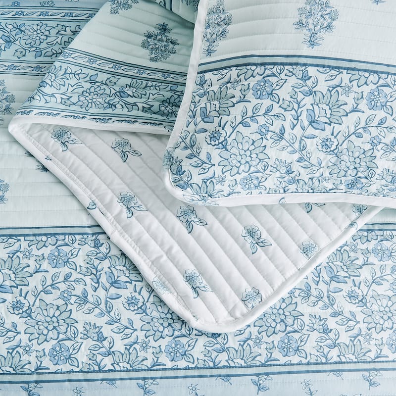 Linery & Co. Floral Stripe Printed Reversible Stitched Quilt Set with Shams