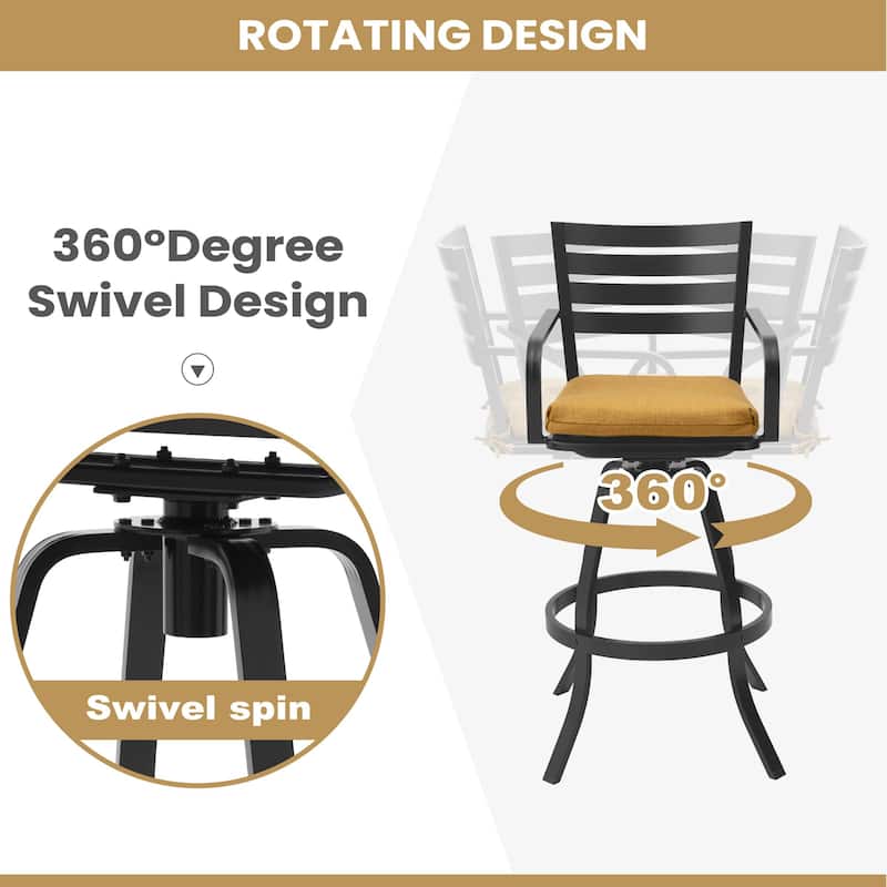 Pellebant Outdoor Patio Swivel Aluminum Bar Stools with Sunbrella Cushion - 18.51 in L x 18.51 in W x 45.28 in H
