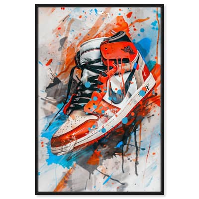 Notoriart Colorful Splatter Sneaker Framed Sneaker 1 Piece Canvas Wall Art