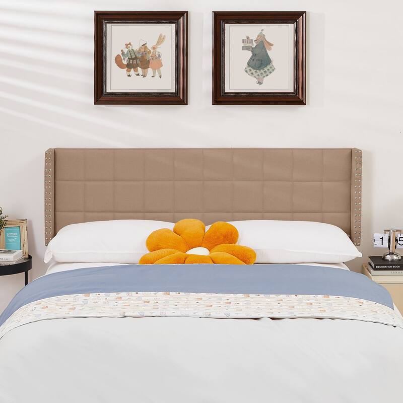 Javlergo Queen/King Size Adjustable Upholstered Headboard Modern Wingback Headboard with Double Nailhead Trimming - Beige - Queen