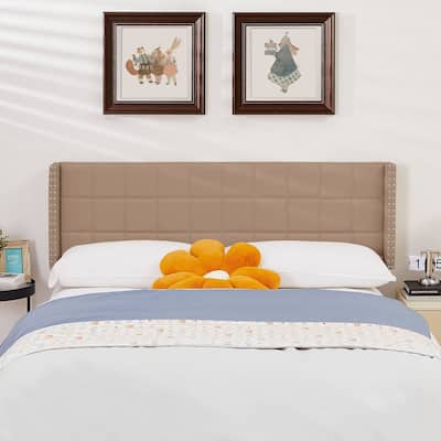 Javlergo Queen/King Size Adjustable Upholstered Headboard Modern Wingback Headboard with Double Nailhead Trimming