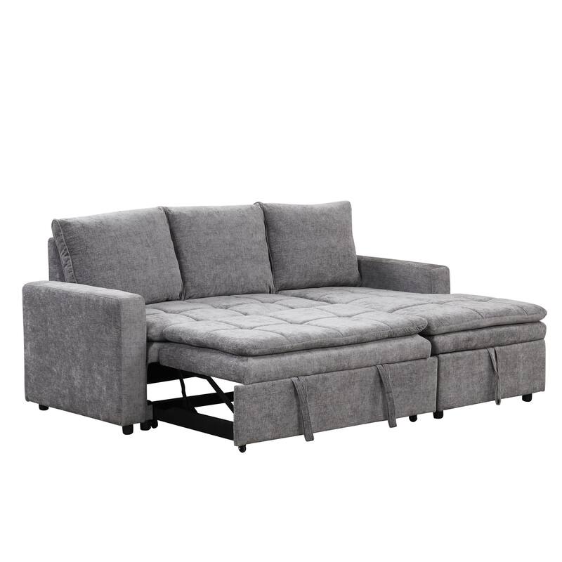 89" Polyester L-Shape Sectional 3-Seat Convertible Sofa with Storage Chaise