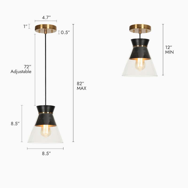1-Light Modern Black Gold Pendant Lighting Clear Glass Bowl Kitchen Island light for Dining Room - 6.5"x6.5"x6.5"