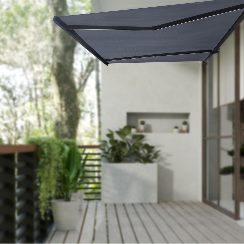 Italian Series Full Cassette Motorized Patio Awning with App + Remote - Grigio (Gray) - 16 x 10 ft