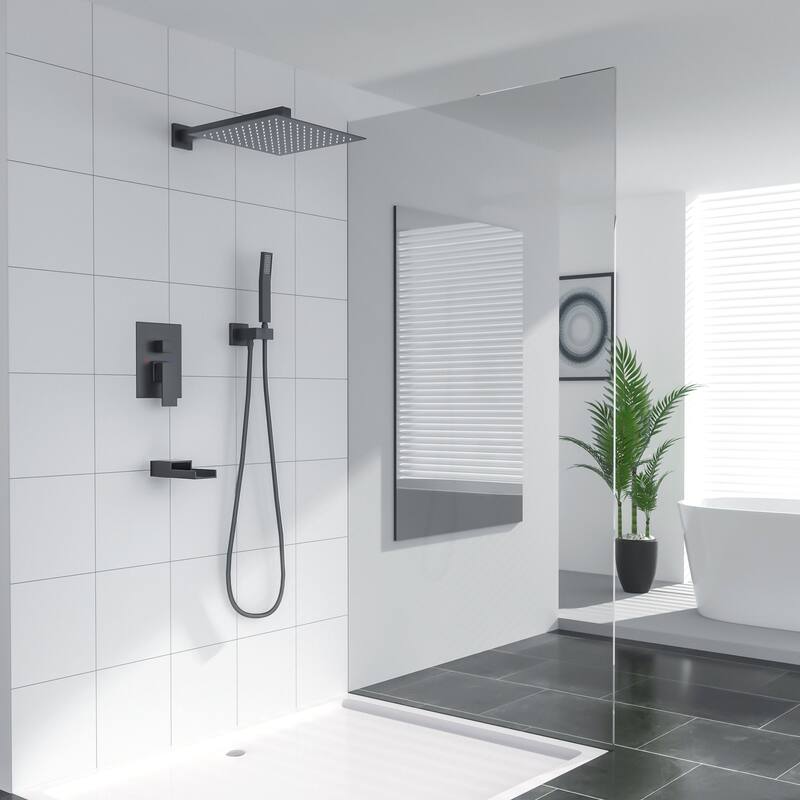Bath Shower Faucet Set Tub Spout 10 inch Rain Shower Head with Handheld Shower System - Black