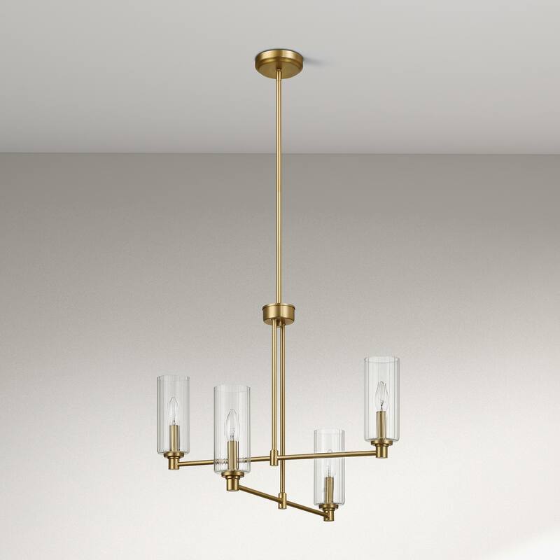Cort Satin Brass 4-Light Pendant with Ribbed Glass Shades - Clear Ribbed Glass