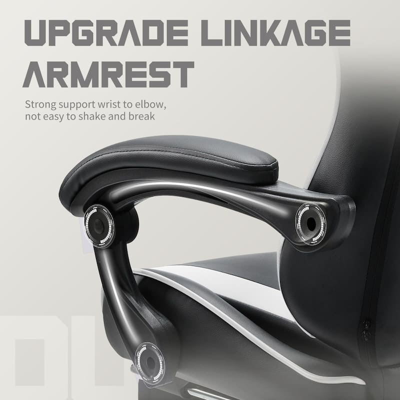 Ergonomic Faux Leather High Back Gaming Chair with Footrest & Linkage Armrests – Black & Gray for Adults