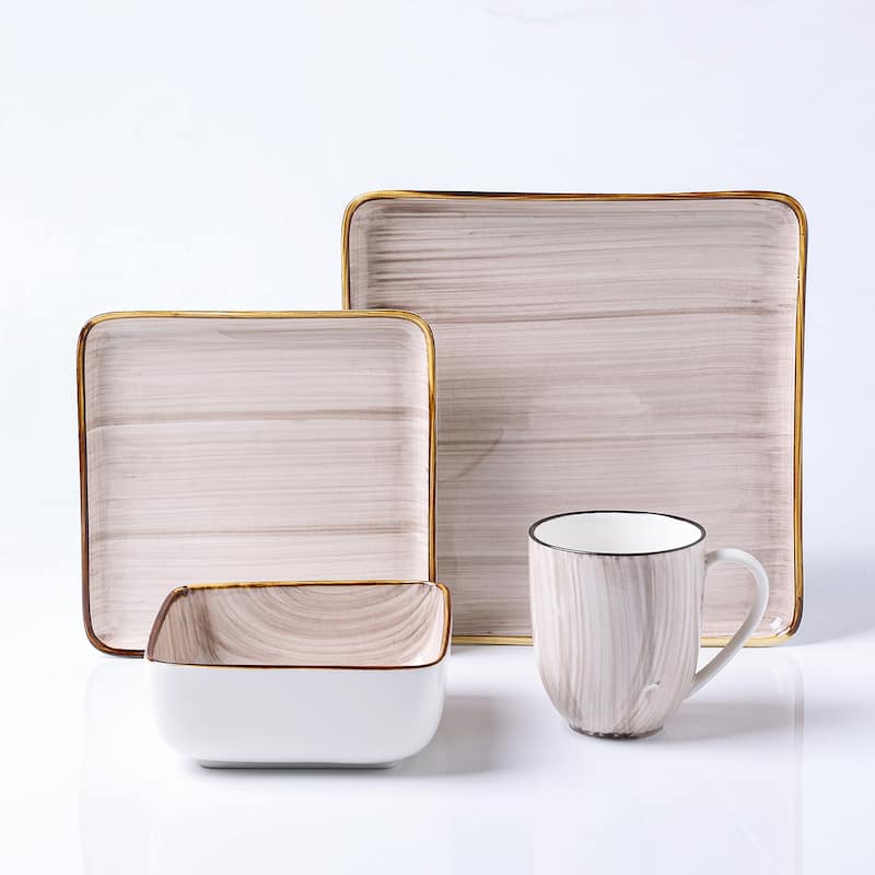Stone Lain Brushed Porcelain Square Dinnerware Set - Brown - 32 Piece