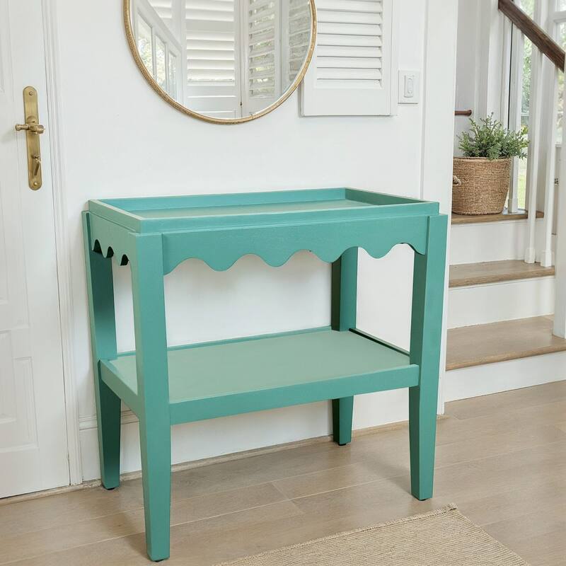Carolina Chair & Table Rectangular Side Table, Mango Wood, Decorative Scallop Edge, 17L x 28W x 28H inches