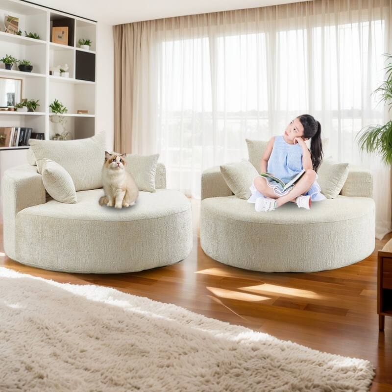 55in Wide Chenille Sponge Single Sofa Fluffy Modern Sleeper Chair